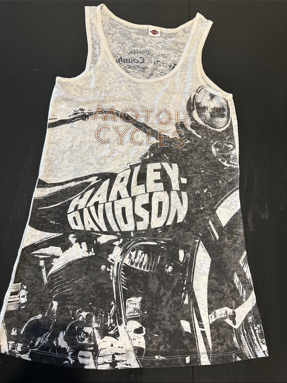 Harley-Davidson White and Black Motorcycle Graphic Tank Top